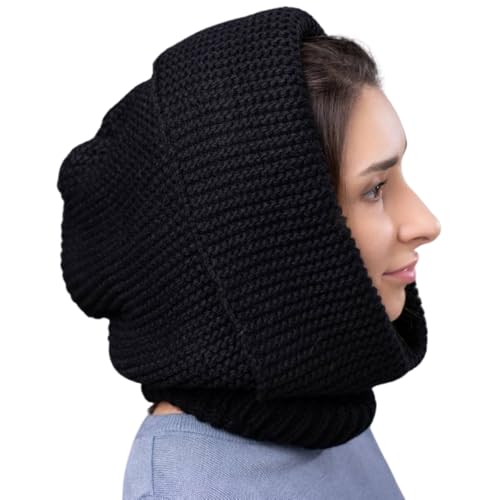 Knitted Wool Balaclava Hood Winter Hats for Women Warm Mohair Hooded Scarf Cold Weather Hooded Cowl Knit Head Scarf
