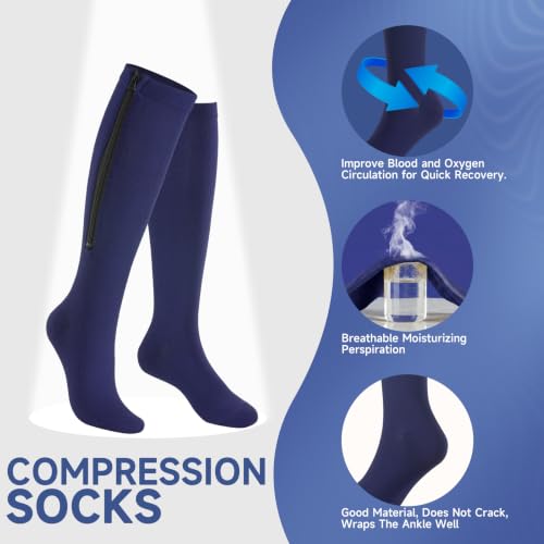 Image of bropite Zipper Close Toe Compression Socks for Women and Men 2 Pairs Knee high 15-20mmHg for Walking Running Nurses Pregnancy