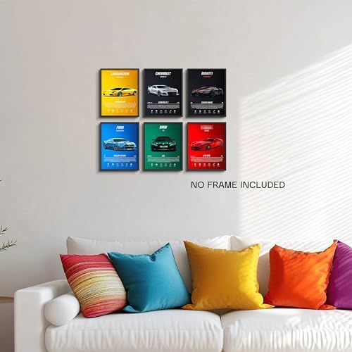 HTTART Car Posters Wall Art Set of 6, Colorful Supercar Canvas Wall Decor Paintings, Vintage Race Car Aesthetic Prints Pictures for Boys Room Men Room Bedroom Dorm 8x10Inch Unframed — view 8