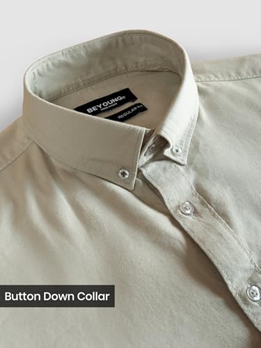Image of Beyoung Oxford Cotton Shirt for Men | Premium Oxford Fabric | Regular Fit | Button-Down Collar