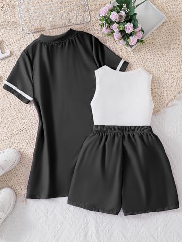 Image of Hilinker Girls 3 Piece Outfits Graphic Tank and Short Sleeve Cardigan with Shorts Set