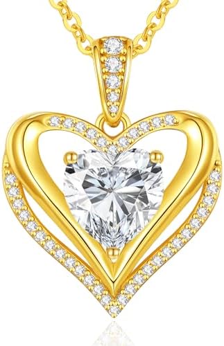 CDE Moissanite Anhänger Kette Damen Silber 925, Halskette für Damen Doppel Herz VVS1 D Farbe, Weihnachten Valentinstag Muttertags Geburtstag Schmuck Geschenke für Frauen Freundin M