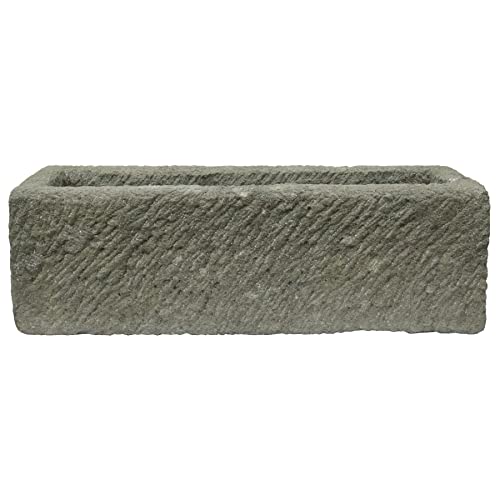 STONE art & more Steintrog Pflanztrog Nantes, 80 cm, bossiert, Steinmetzarbeit aus Lava-Stein (Basanit), Garten-Deko, frostfest