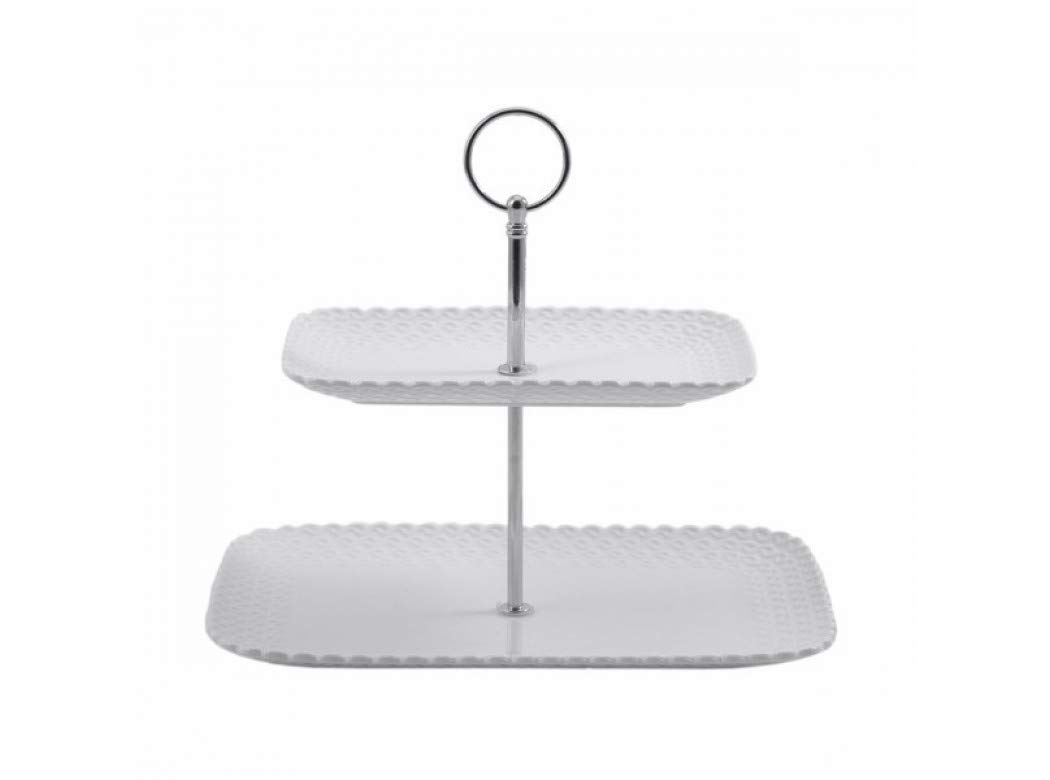 la Porcellana Momenti Rectangular Tray 2 Tiers with Handle Gift Box, Porcelain, White, 27 x 19 x 35 cm