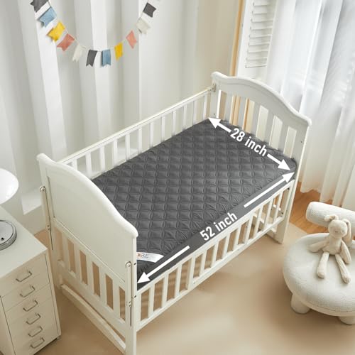Image of BEDLORE Waterproof Mattress Protector Crib, 2 Pack Soft Gray Mattress Pad, Noiseless Machine Washable Mattress Cover, Ultimate Protection for Your Baby's Crib Toddler Bed (52''x28'')
