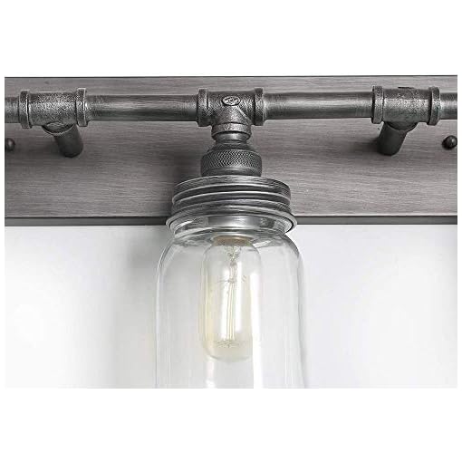 LNC 24'' Large Bathroom Light Fixtures, Industrial 3 Mason Jar Vanity Light with Antique-Silver Brushed Finish - Image 4