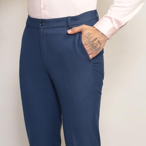 Image of SUBTRACT Men 4 Way Stretch Wrinkle Free Slim Fit Formal Trouser in with 2 Inch Flexible Waistband | Men's Trousers for Office Or Party