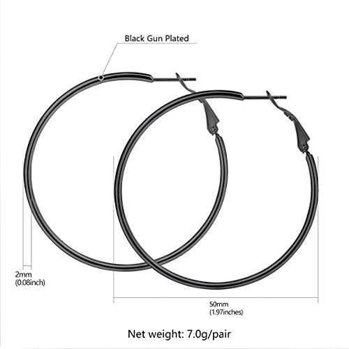 Black Earrings For Women Thin Lightweight Hoop Earrings 50Mm #TOP5