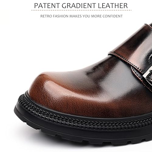 Men's Patent Leather Monk Buckle Loafers Retro Round Toe Double Buckle Lug Sole Non-Slip Slip-On Business Dress Shoes Suitable for Work Wedding Party2
