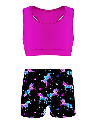 Girls Kids Two Piece Ballet Dance Gymnastics Tracksuit Racer Back Sports Crop Tank Top with Boyshorts Outfits Dark Night Black 3-4 Years