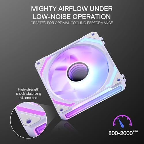 Redragon GCF012 Standard 120mm PC Case Fan, Daisy-Chain Connection, 5V 3Pin ARGB Lighting, 4 Pin PWM Case Fan, for Radiator/Computer Case Cooling, 120x120x25mm, 3 Pack, White