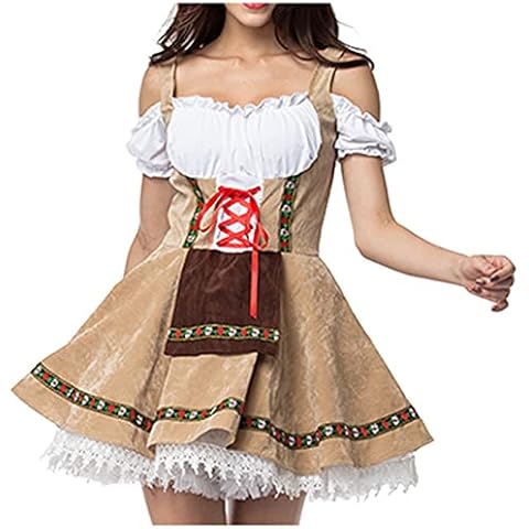 Women German Beer Festival Lady Costume Bavarian Traditional Oktoberfest Halloween Party Maid Plaid Fancy Dress Outfit Maid Servant Dress Cover