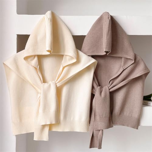 Women's Casual Knitted Shawl Wraps Hooded Knotted Scarf Detachable Fake Collar Stoles Travel Cape Shoulder Tops4