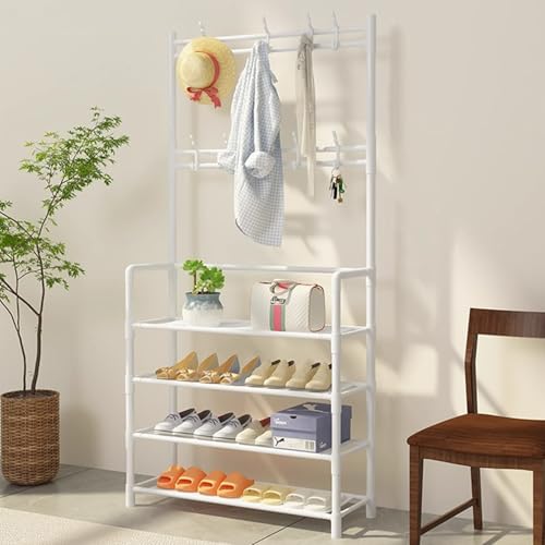 SKW 玄関シューズラック L字型 組み立て簡単 大容量 省スペース おしゃれ 靴棚 (ホワイト, 幅60cm (4層))