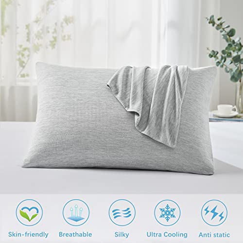 Luxear Cooling Pillow Cases, 2 Pack Arc-Chill Cool Pillowcases With Double-Side Design [Cooling & Cotton Fiber], Anti-Static, Skin-Friendly, Machine Washable Hidden Zipper Pillow Cases (20X26'')-Gray #TOP1