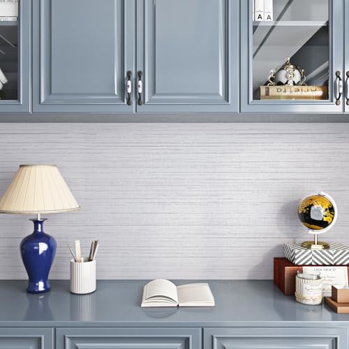 Livelynine White Grasscloth Peel and Stick Wallpaper Textured Grass Cloth Wall Paper Peel & Stick Modern Bathroom Bedroom RV Wall Covering Removable Texture White Contact Paper for Cabinets 15.8x78