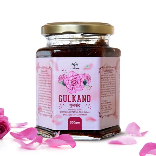 Vanalaya Gulkand orgánico natural preparado con rosa damasco cocida al sol y cardamón | Natural | Orgánico 300 g