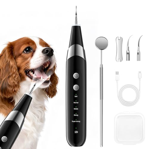 InFanso Dog Plaque Remover PR400 Ultrasonic Pet Teeth Cleaning Products with LED Light for Tartar Removal 5 Modes Rechargeable & Lightweight for Dogs and Cats Black