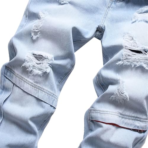 Men's Slim Fit Jeans with Rips Patches Stretch Denim Pants Distressed Retro Zipper Detail Casual Trousers4