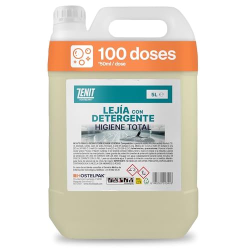 Hostelpak | 5 l | Lejía con Detergente Multiusos para hogar | Limpieza Profunda y Eliminación de Manchas | Limpieza baño