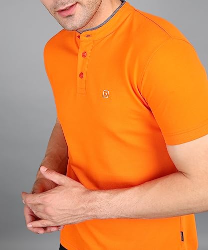 Image of Urbano Fashion Men's Solid Slim Fit Half Sleeve Cotton Polo T-Shirt with Mandarin Collar