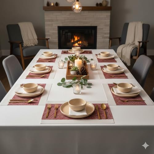Image of YELONA Placemats Set of 8, Heat-Resistant Woven Vinyl Table Mats, Non-Slip & Washable Dining Tablemats for Kitchen & Dinner Decor, Berry Red (45cm x 30cm)