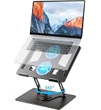 Laptop Stand with Cooling Fan, 360° Rotating Base, Height & Angle Adjustable, Aluminum Portable Hollow Heat Dissipation Computer Stand, Fits 11-17.3" Laptops & Tablets