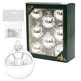 Lauschaer Christbaumschmuck - 8er Set Kugeln uni silber glänzend, mit silbernem Krönchen
