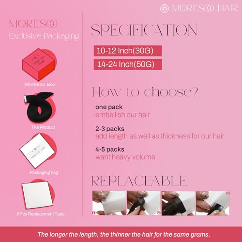 Image of Moresoo Tape in Extensions Human Hair Ash Brown Blonde 14in 20Pcs 40g | Invisible tape in hair extensions, low-contrast ribbons, straight texture, short length for blowouts and weekend styling