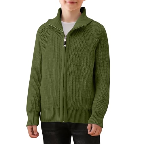 Cárdigan escolar para niños, suéter de punto grueso con cremallera para niños, con cremallera, cómodo, chaqueta de punto, ligera, uniforme escolar, otoño e invierno, 2-13 años, verde, 12 años