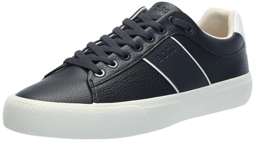 Image of BOSS Men's Aiden Logo Block Leather Low Top Sneakers | Casual Shoes