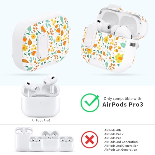 Image of for AirPods Pro 3 Case with Lock & Phone Stand,Cute Floral Pattern Style | PC & TPU Dual Layer Protective Cover with Keychain & Cleaner Pen for Apple AirPod Pro 3rd Generation Women (Daisy)