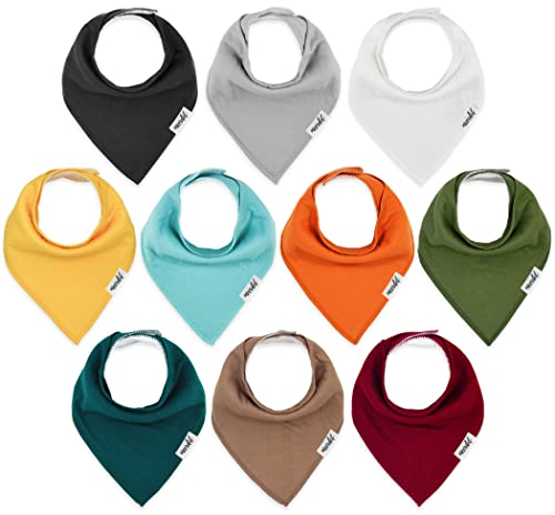Image of Meerdif Baby Bandana Drool Bibs 10 Pack Solid Organic Cotton Baby Bibs for Boys, Girls, Unisex - Plain Colors