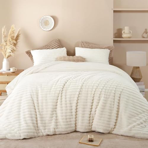 Lanqinglv Flauschig Bettwäsche 135x200 cm Weiß Gestreift,Plüsch...