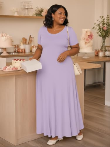 Image of PinkPatty Plus Size Dress for Women Casual Crew Neck Short Sleeve Maxi Dress Oversized Summer Beach Dresses with Pockets