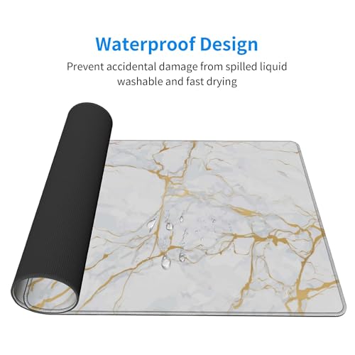 Image of White Marble Texture Extended Gaming Mouse Pad, with Stitched Edges Large Mouse Pad Desk Protector, Rubber Base Mousepad Keyboard Mouses Mat for Work Game Office Home- 32 inch X 12 inch Inch,E23