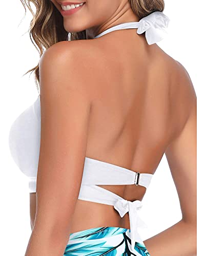 image for Tempt Me Women's White Bikini Top Push Up Retro Padded Halter Swimsuit