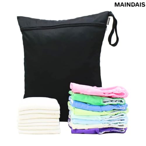 Image of Waterproof Wet Bag, Washable, Reusable for Travel, Beach, Pool, Stroller, Diapers, Dirty Gym Clothes, Wet Swimsuits,Toiletries with Extra Pocket Zipper(Pack of 2, Black)