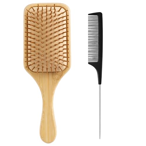 Bamboo Hair Brush, Large Square Design for Gentle Detangling, Natural Wooden Hairbrush for Daily Styling, 25 x 8.5 cm Size with Smooth Glide
