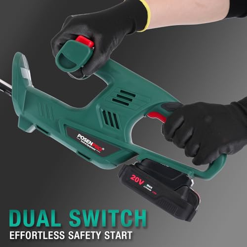 POSENPRO 20V Cordless Hedge Trimmer, 450mm Dual Blade, 14mm Cutting Capacity, Electric Hedge Cutter w/2.0Ah Battery, 1400 RPM, Battery Hedge Trimmer/Cutter for Shrubs/Bushes Trimming - Image 5