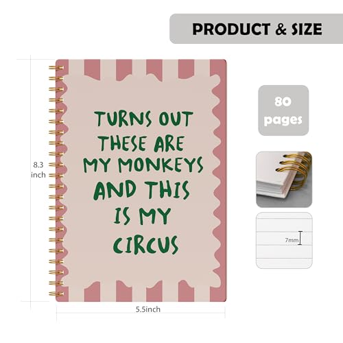 Image of Funny Quote Notebook Journal, inchTurns Out These Are My Monkeys and This Is My Circus inch Retro Sarcastic Office Notebook, Gag Gifts for Coworkers Boss Friends, Spiral Notebook 5.5x8.3 Inch
