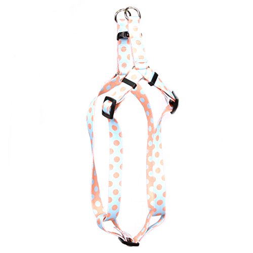 Image of Yellow Dog Design Blue and Melon Polka Dot Step-in Dog Harness, Medium