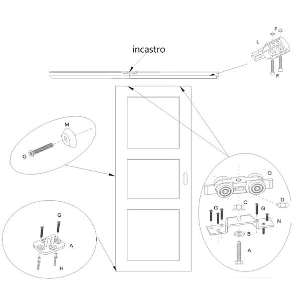 BINARIO FINGER ATTACCO A PARETE CON GIUNZIONE AD INCASTRO KG.120 / CM. 180
