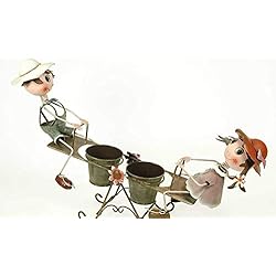 Maceteros Decorativos De Metal CAPRILO Macetero Doble Decorativo de Metal Niños en Balancín. Adornos y Figuras. Decoración para Jardín. Regalos Originales. 50 x 13 x 29 cm. IB 2