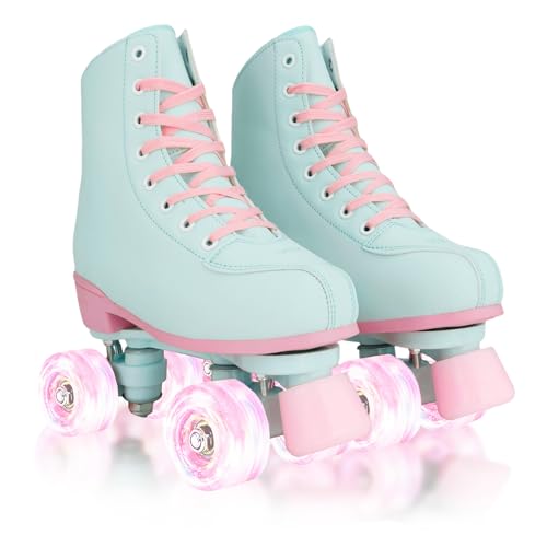 jessie Patins femininos, adulto respirável couro PU rodas flash patins para iniciantes profissionais em ambientes internos e externos (tamanho dos EUA: 5,5)