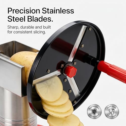 Image of Manual Potato Chips Slicer Machine with Stainless Steel Blade, Hand Crank Vegetable Cutter for Chips, Wafers, Fruits Slicing Tool, Kitchen Cutter (Multicolor, Pack of 1)