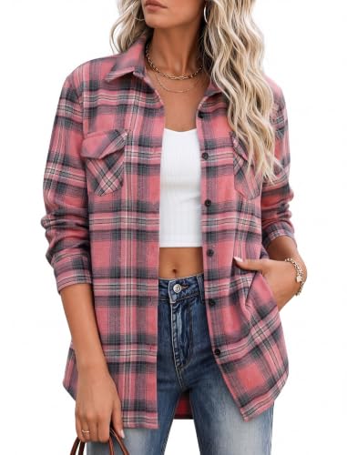 Image of Zeagoo Flannel Shirt Women Plaid Button Down Shackets Long Sleeve Fall Tops