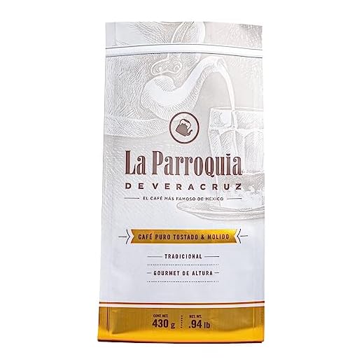 LA PARROQUIA DE VERACRUZ - Bolsa de Café Molido, Tostado y Tradicional, 430 g, Café Puro 100%, Elaborado con Alta Calidad, Café con Aroma Intenso y Agradable, Cuerpo Completo