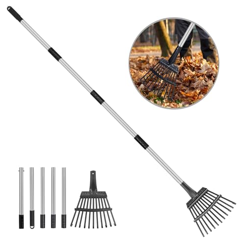 Rastrillo pequeño para hojas con mango ajustable de acero inoxidable miniatura 1