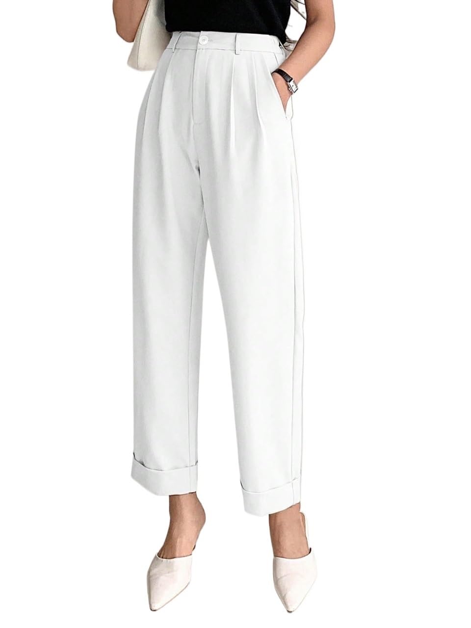 RAISER Womens Business Work Casual Pants High Waist Roll Up Hem Pants